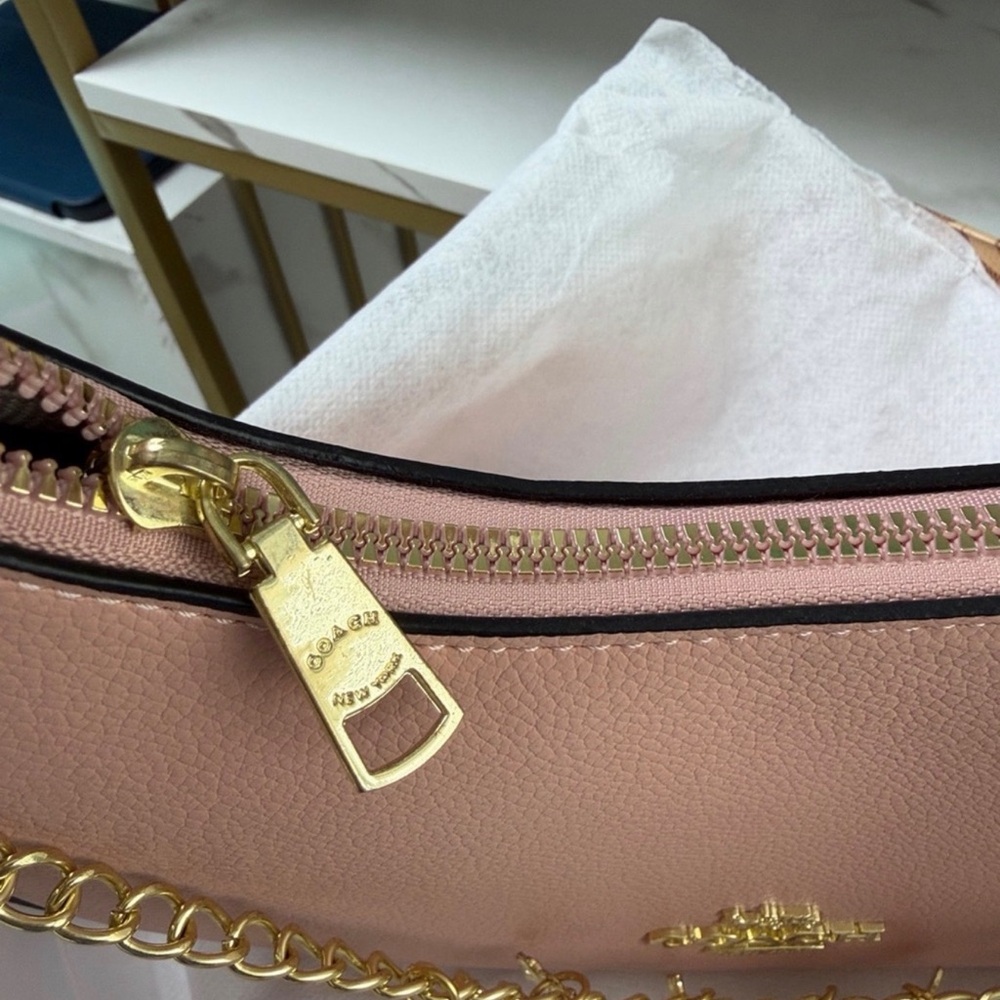 Coach Pink Leather Charm Shoulder Bag with Gold Chain - Picture 2 of 6
